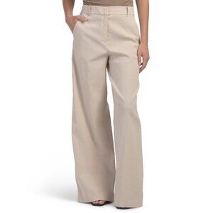 THEORY STRAW Linen Blend High Rise Trousers In Good Crunch
